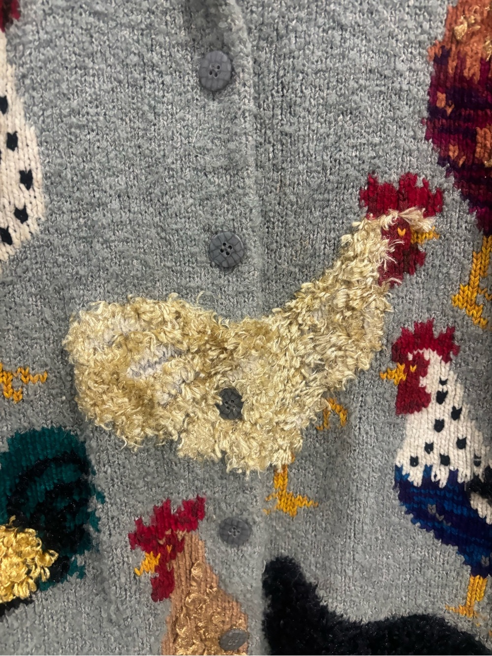 Vintage Design Options Philip Jane Gordon Cardigan Farmcore Rooster Chicken L - Picture 10 of 10